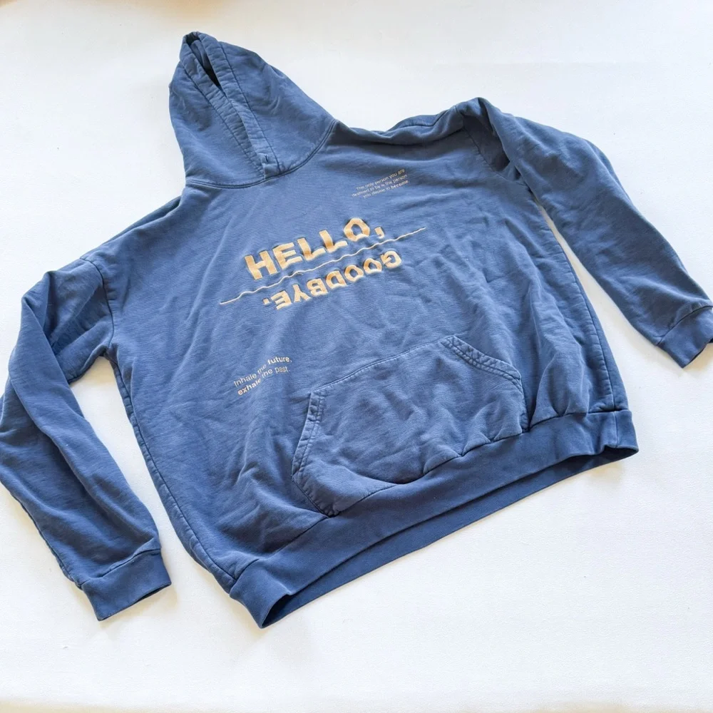 Mayfair Blue & Gold Hello Goodbye Women's Sweater Set with Gold Accents - Picture 2 of 10
